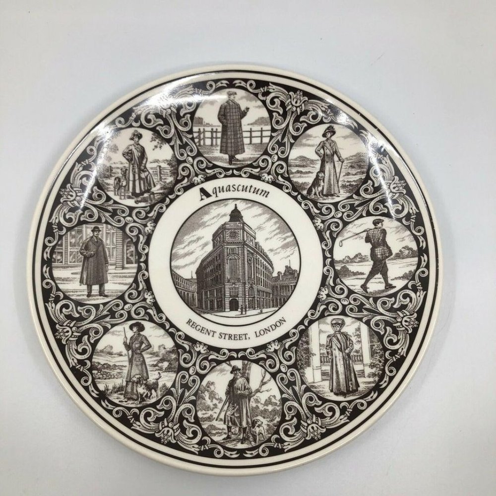 Rare Vintage Aquascutum London Advertising Plate Fashion 10.25” Brown & White